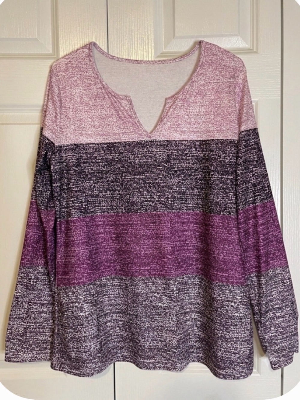 Horizontal Color-blocking Tee Top, Women’s L, Pink Purple Gray